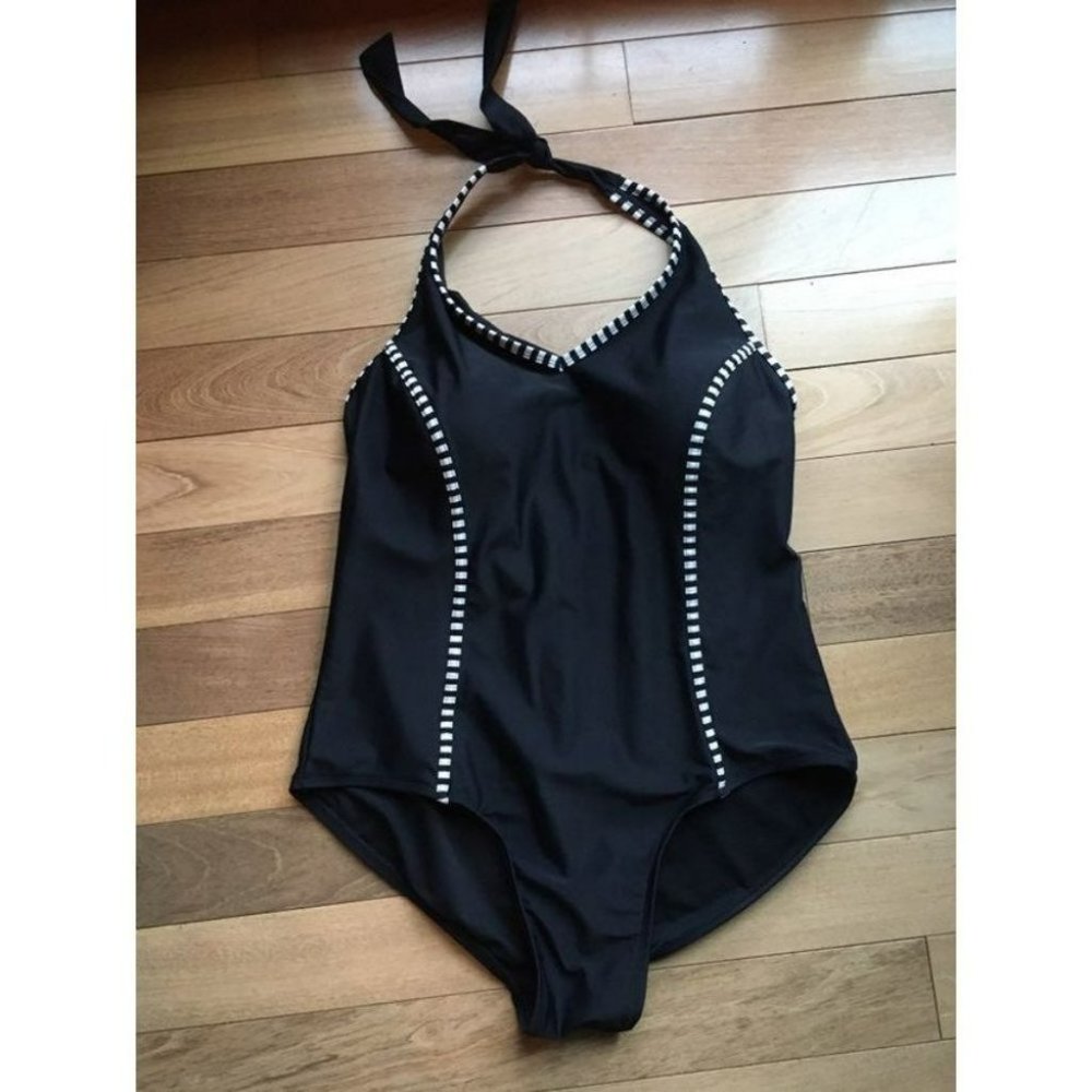 Catalina One Piece Black Halter Swimsuit With Striped Accent Size 2X